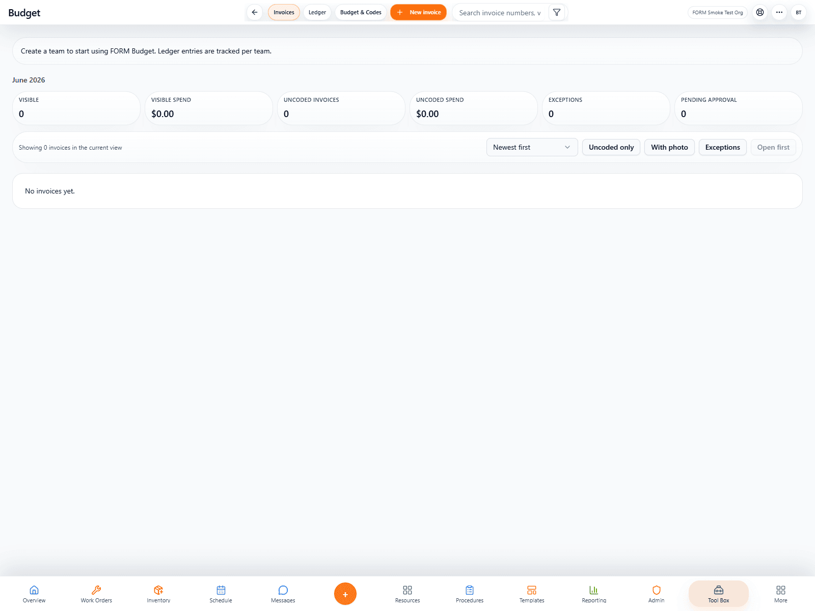 FORM Budgets live ledger