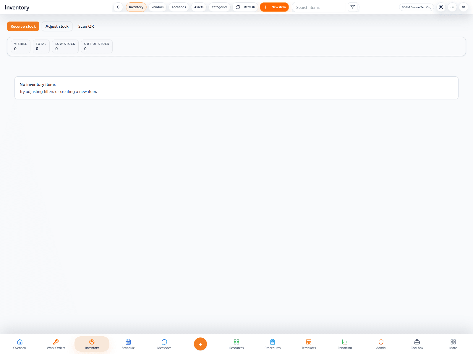 FORM inventory list and stock overview
