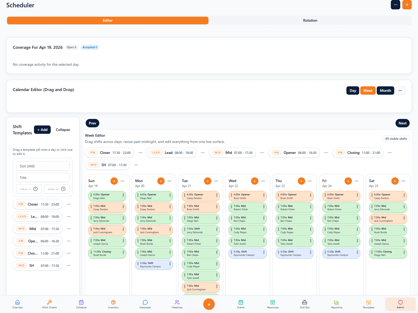 FORM Schedules showing staffing and timeline control.
